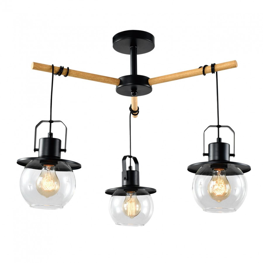 Люстра потолочная Е27 3*60W светлое дерево+черный MD.23044-3-S-BK+WOOD IMEX