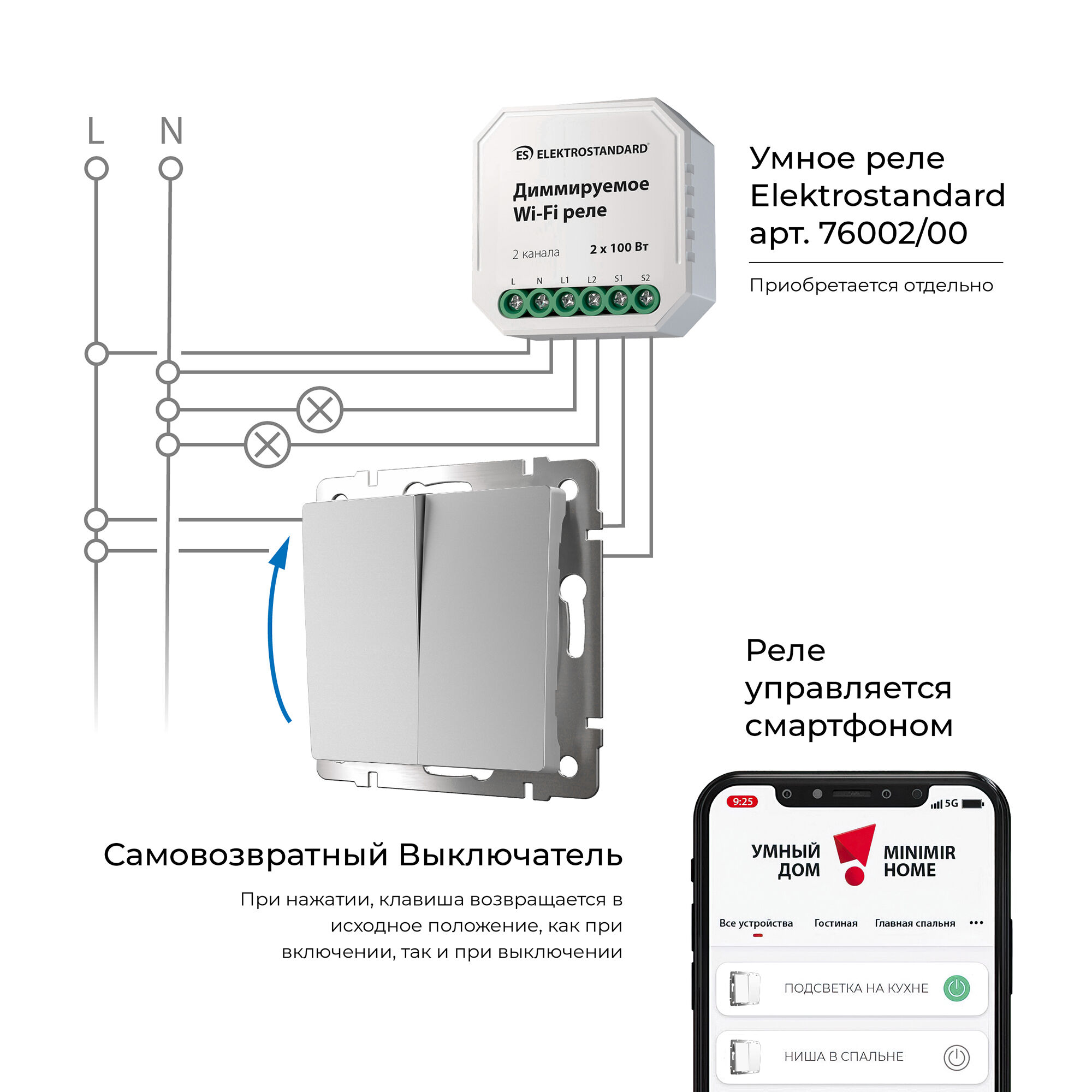 Выключатель двухклавишный с самовозвратом серебряный W1122406 Werkel Выключатель двухклавишный с самовозвратом серебряный W1122406 Werkel