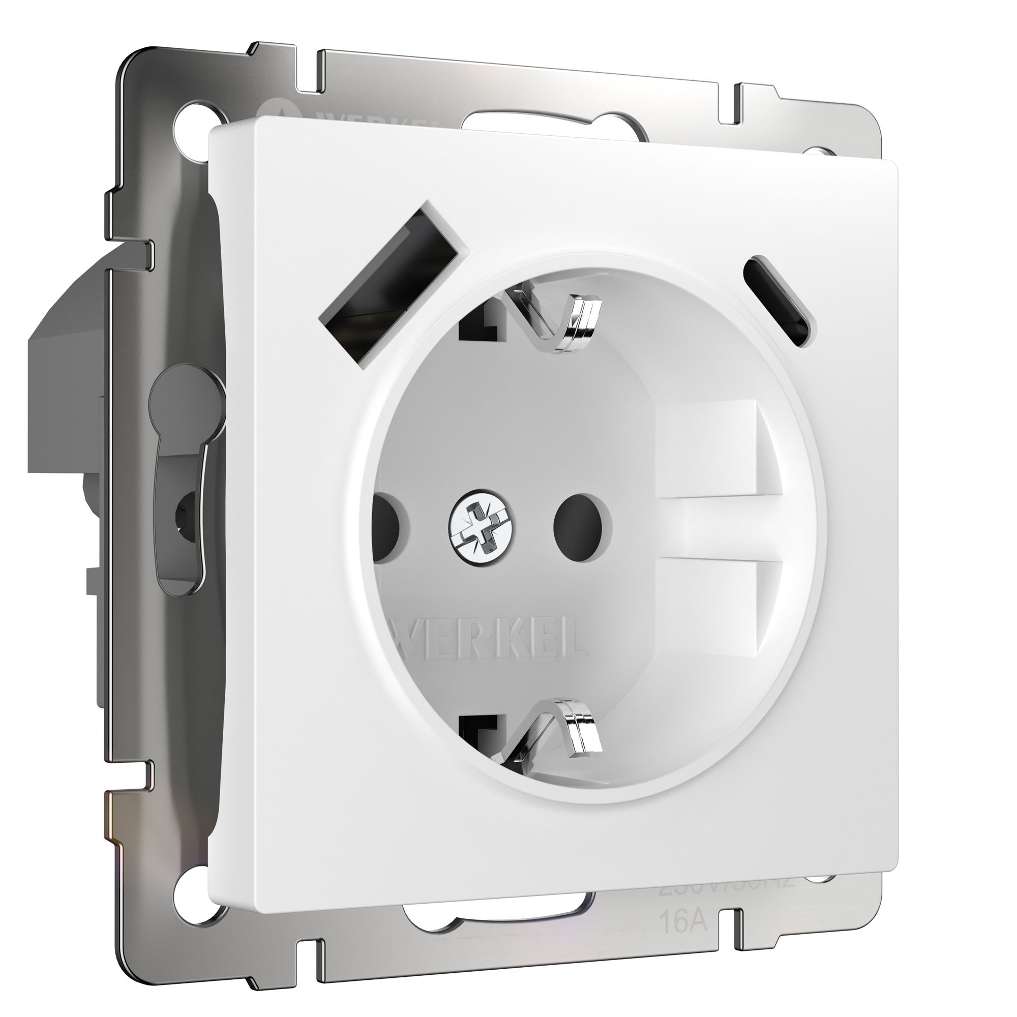 Розетка с заземлением, шторками и USB тип A+C белый W1171701 Werkel