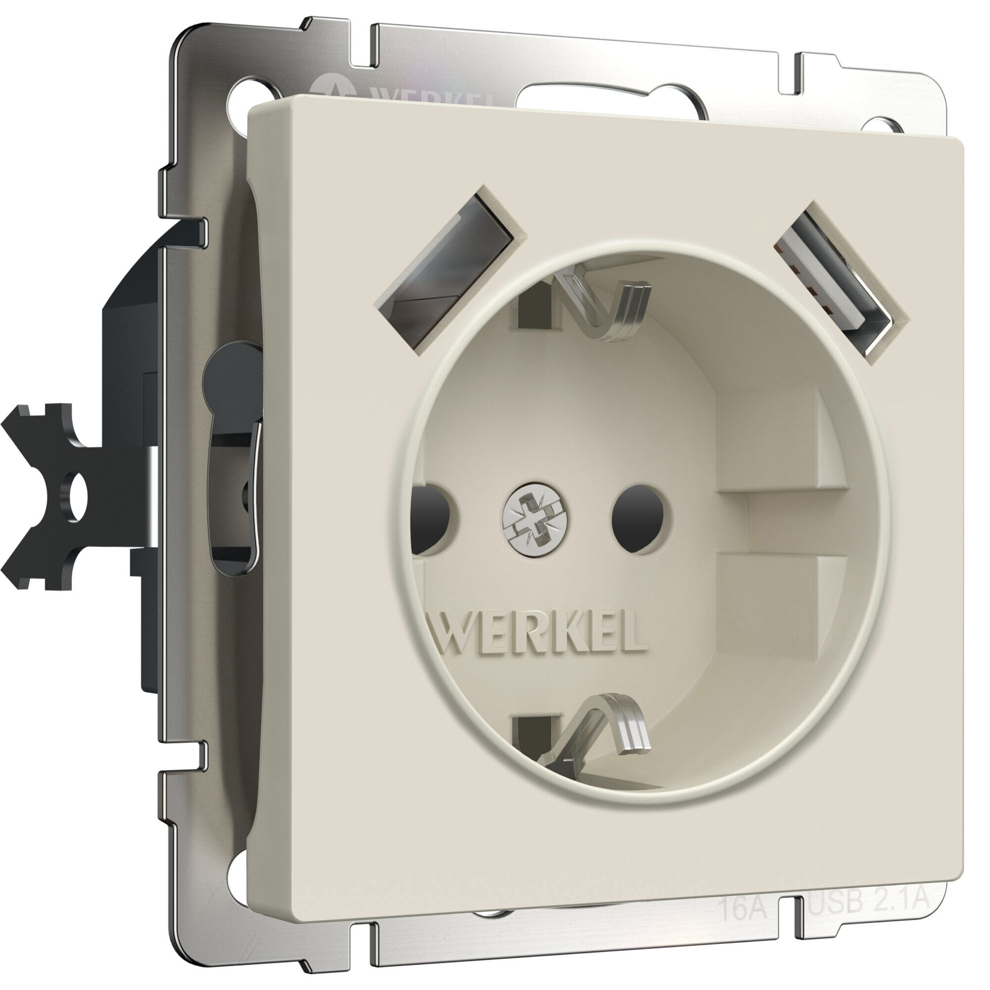 Розетка с заземлением, шторками и USBх2 айвори матовый W1171562 Werkel