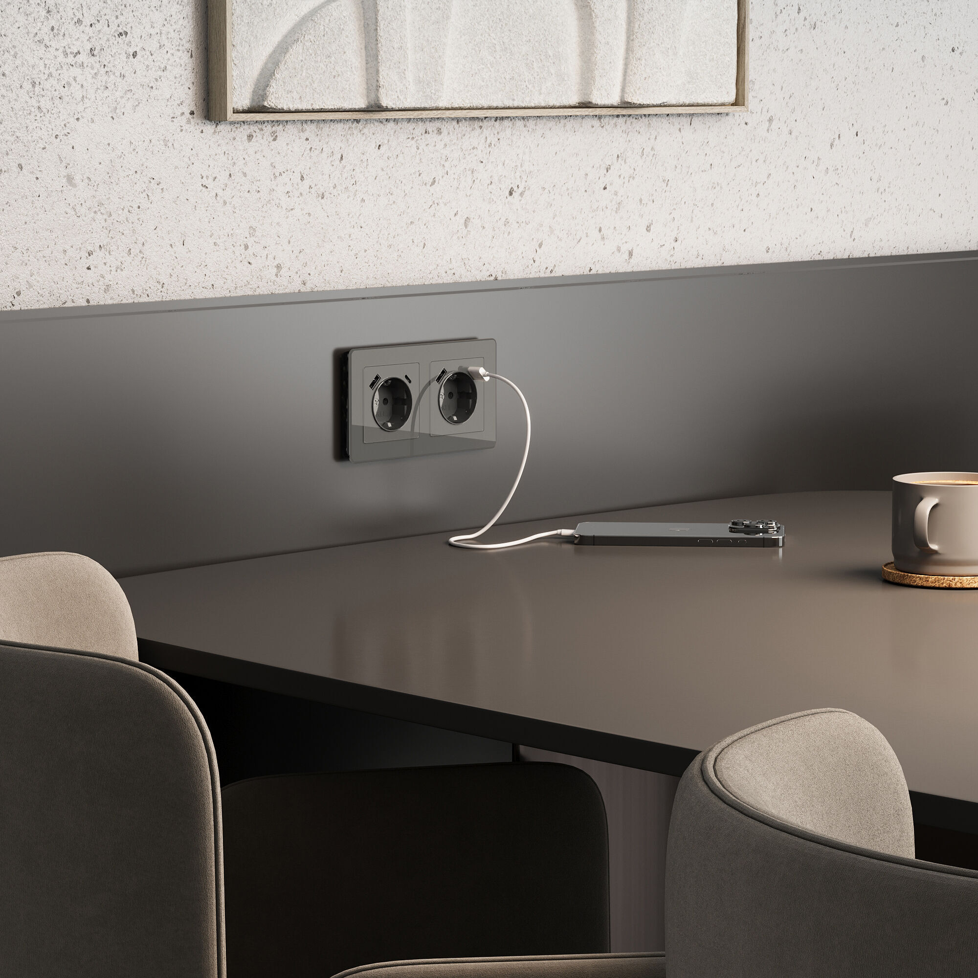 Розетка с заземлением, шторками и USB тип A+C графит акрил W1171744 Werkel Розетка с заземлением, шторками и USB тип A+C графит акрил W1171744 Werkel