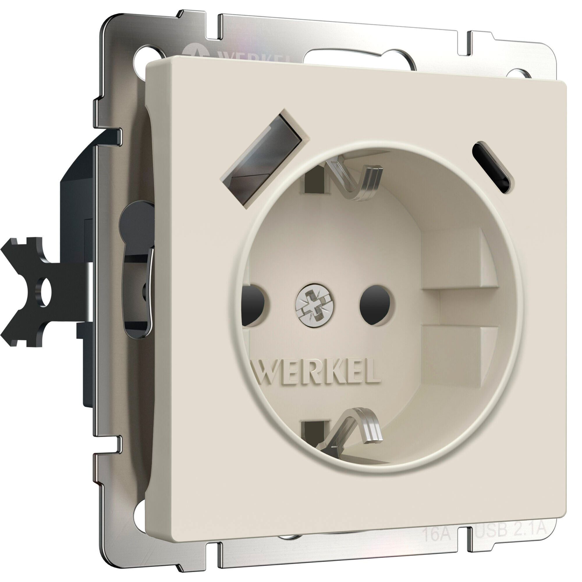 Розетка с заземлением, шторками и USB тип A+C (айвори матовый) W1171762 Werkel
