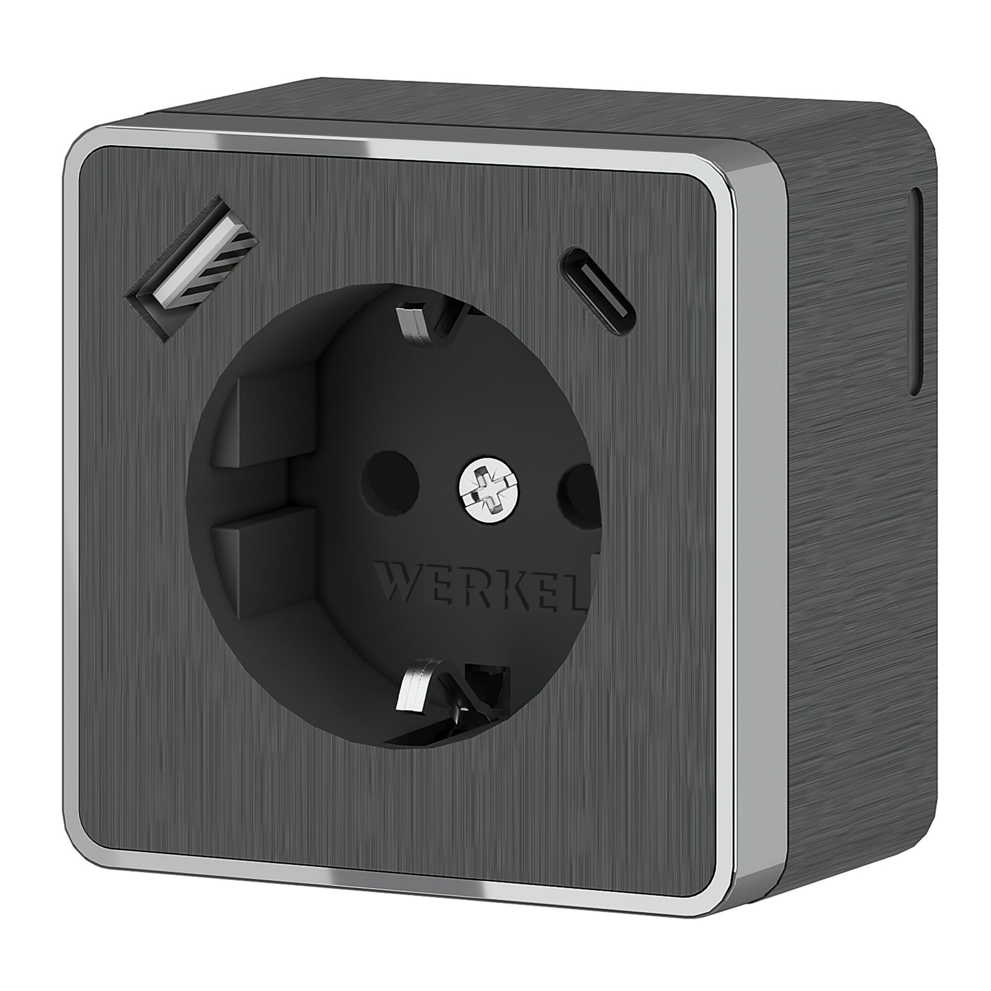Розетка с заземлением, шторками и USB тип A+C Gallant графит рифленый W5071704 Werkel