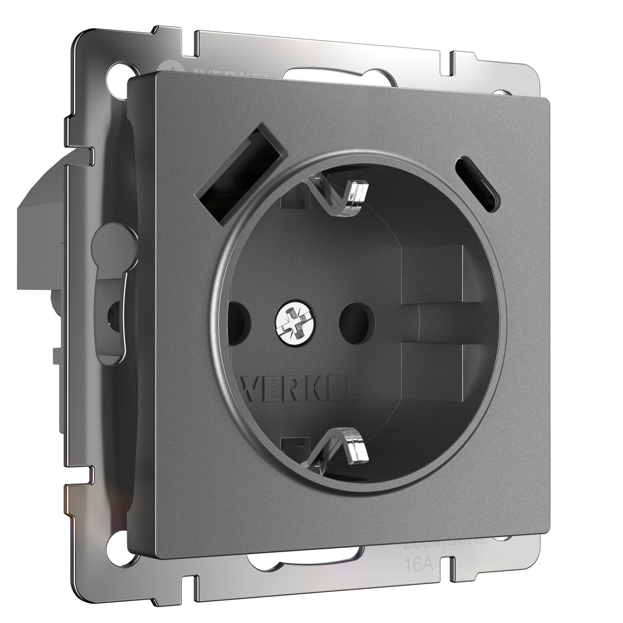 Розетка с заземлением, шторками и USB тип A+C графит матовый W1171764 Werkel