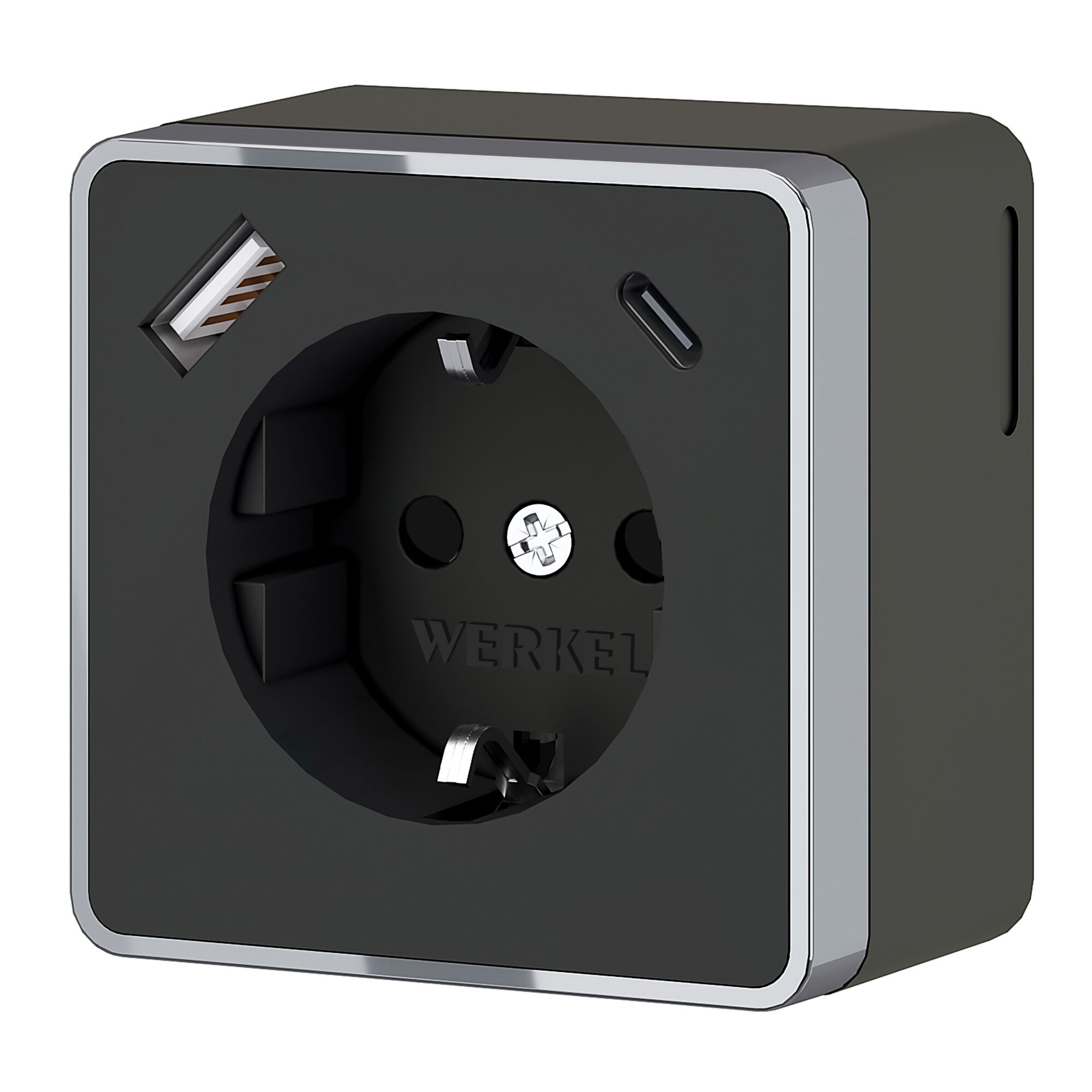 Розетка с заземлением, шторками и USB тип A+C Gallant чёрный хром W5071735 Werkel