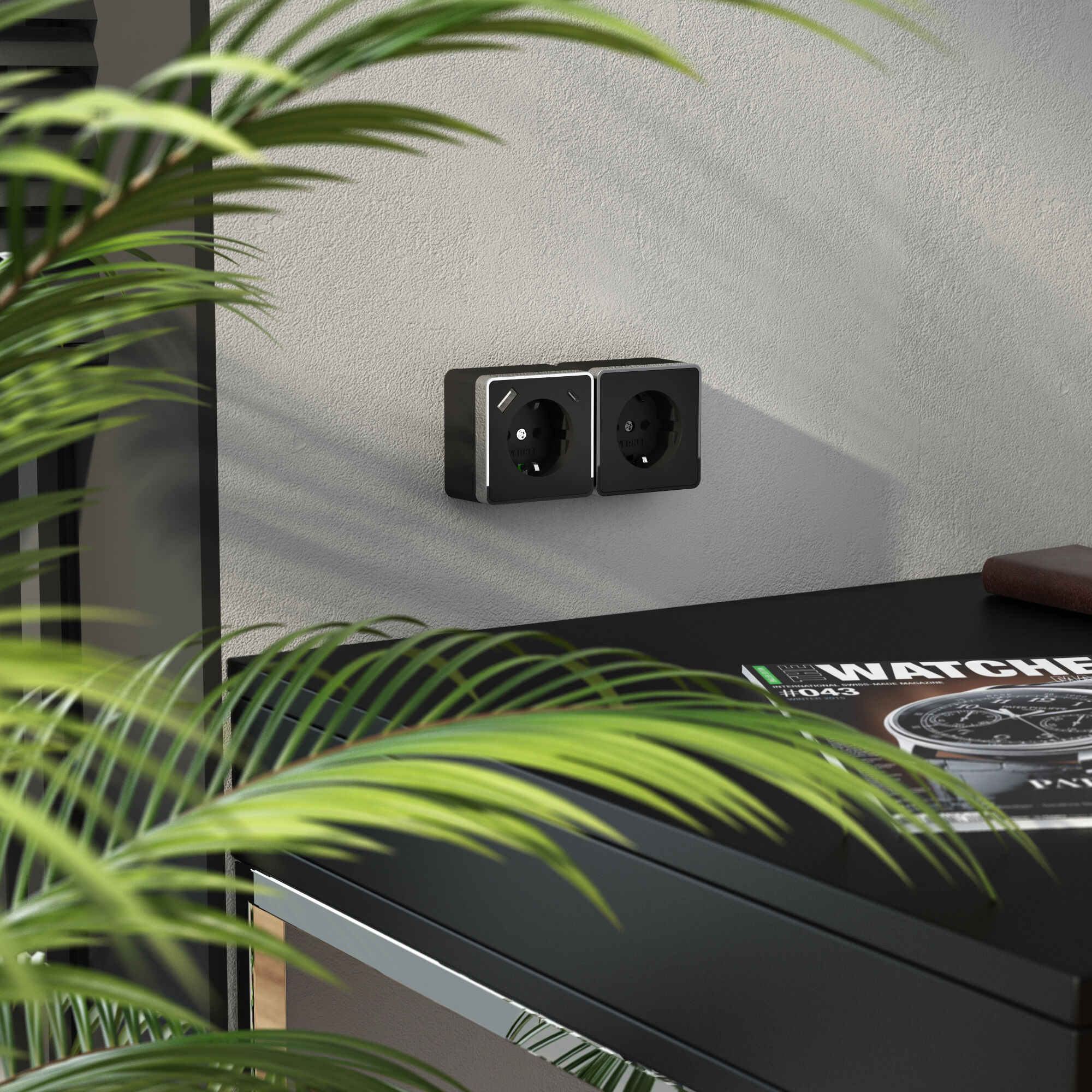 Розетка с заземлением, шторками и USB тип A+C Gallant чёрный хром W5071735 Werkel Розетка с заземлением, шторками и USB тип A+C Gallant чёрный хром W5071735 Werkel