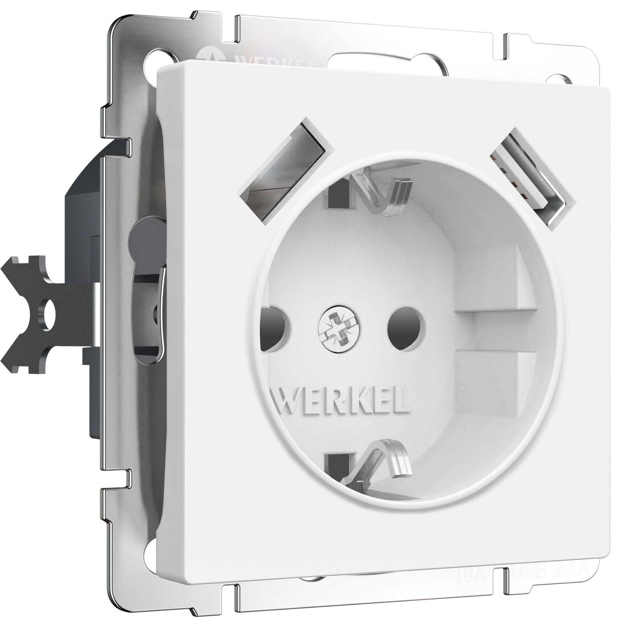 Розетка с заземлением, шторками и USBх2 белый матовый W1171561 Werkel