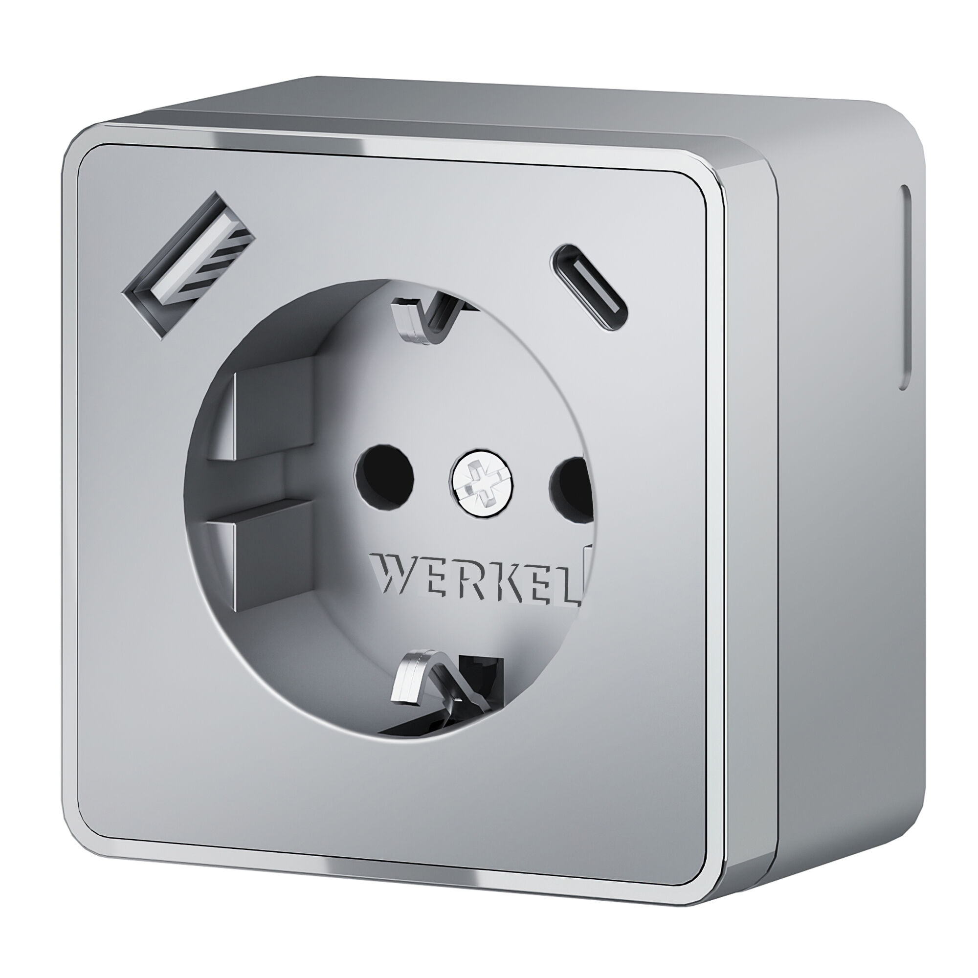 Розетка с заземлением, шторками и USB тип A+C Gallant серебряный W5071706 Werkel