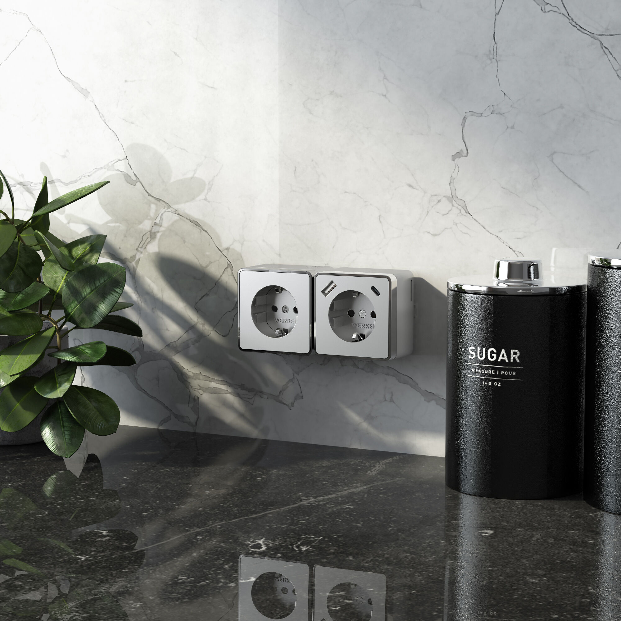 Розетка с заземлением, шторками и USB тип A+C Gallant серебряный W5071706 Werkel Розетка с заземлением, шторками и USB тип A+C Gallant серебряный W5071706 Werkel