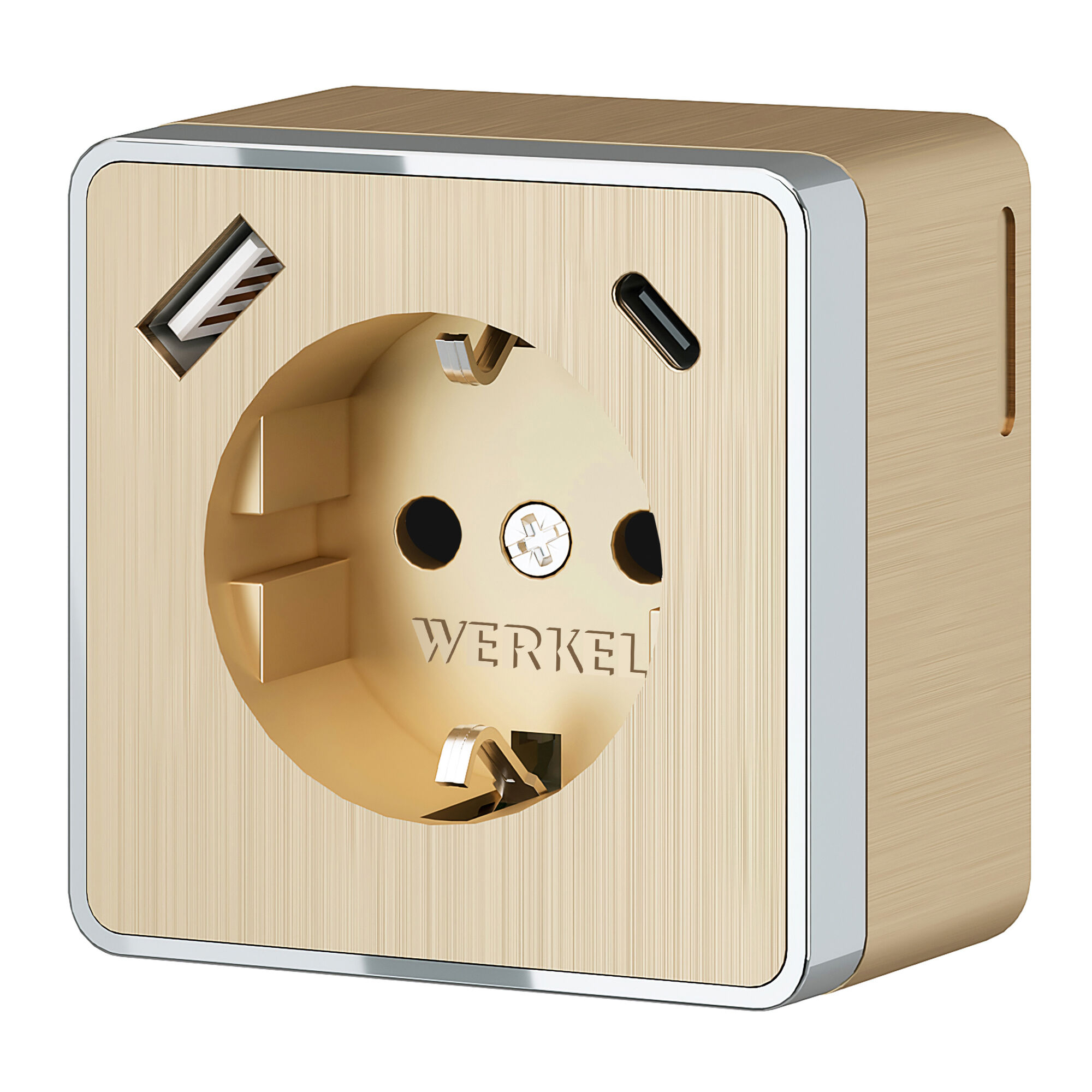 Розетка с заземлением, шторками и USB тип A+C Gallant шампань рифленый W5071710 Werkel