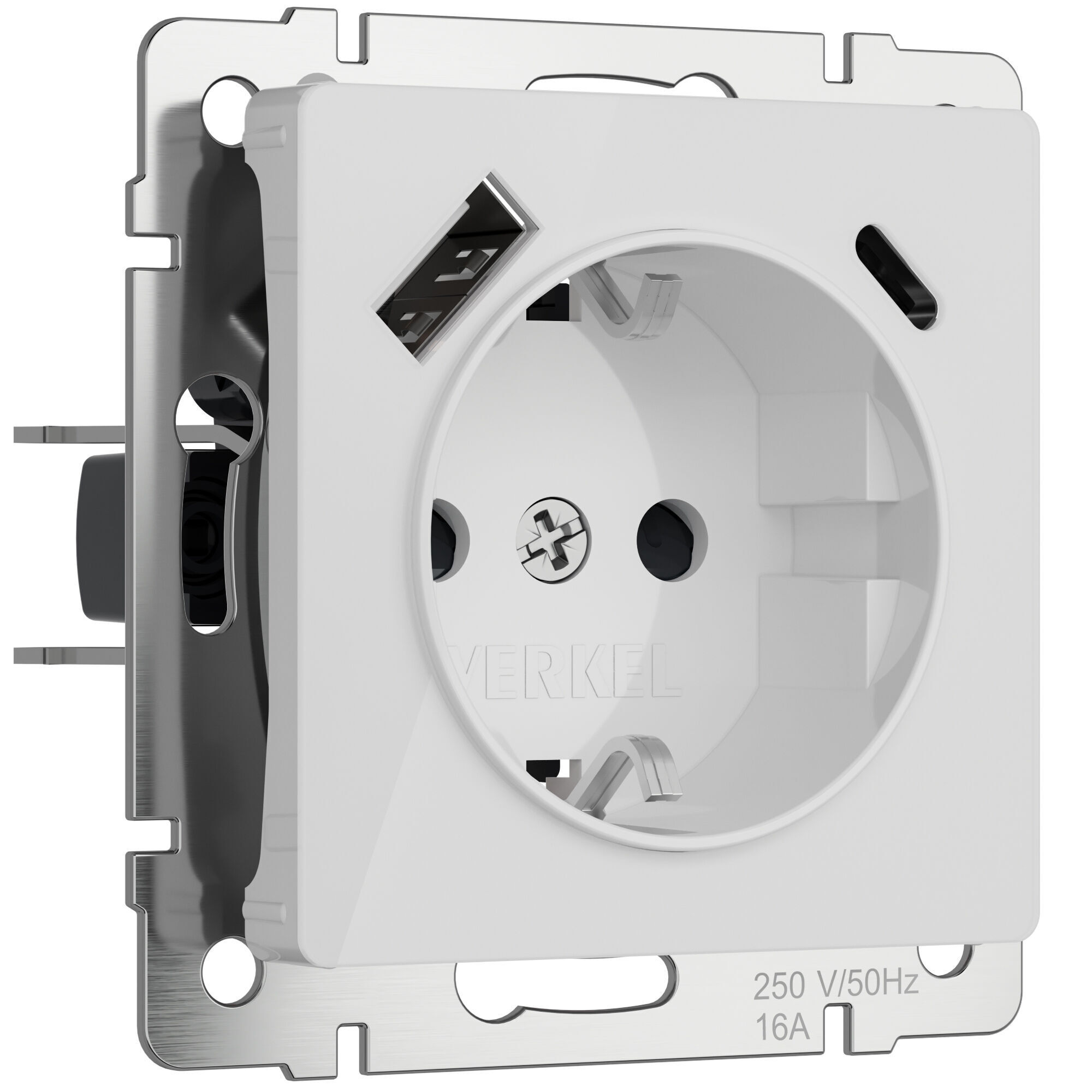 Розетка с заземлением, шторками и USB тип A+C (белый акрил) W1171741 Werkel