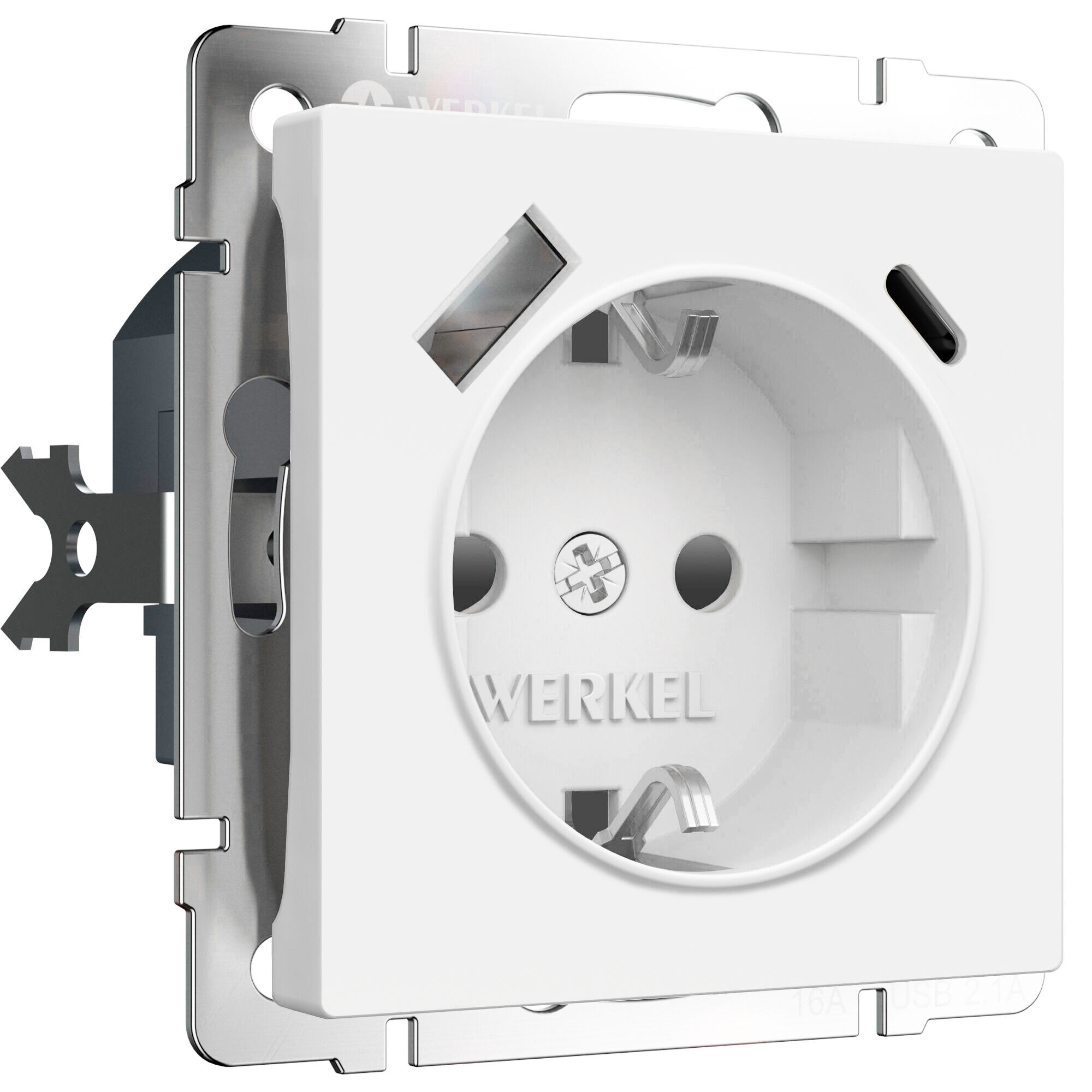 Розетка с заземлением, шторками и USB тип A+C (белый матовый) W1171761 Werkel