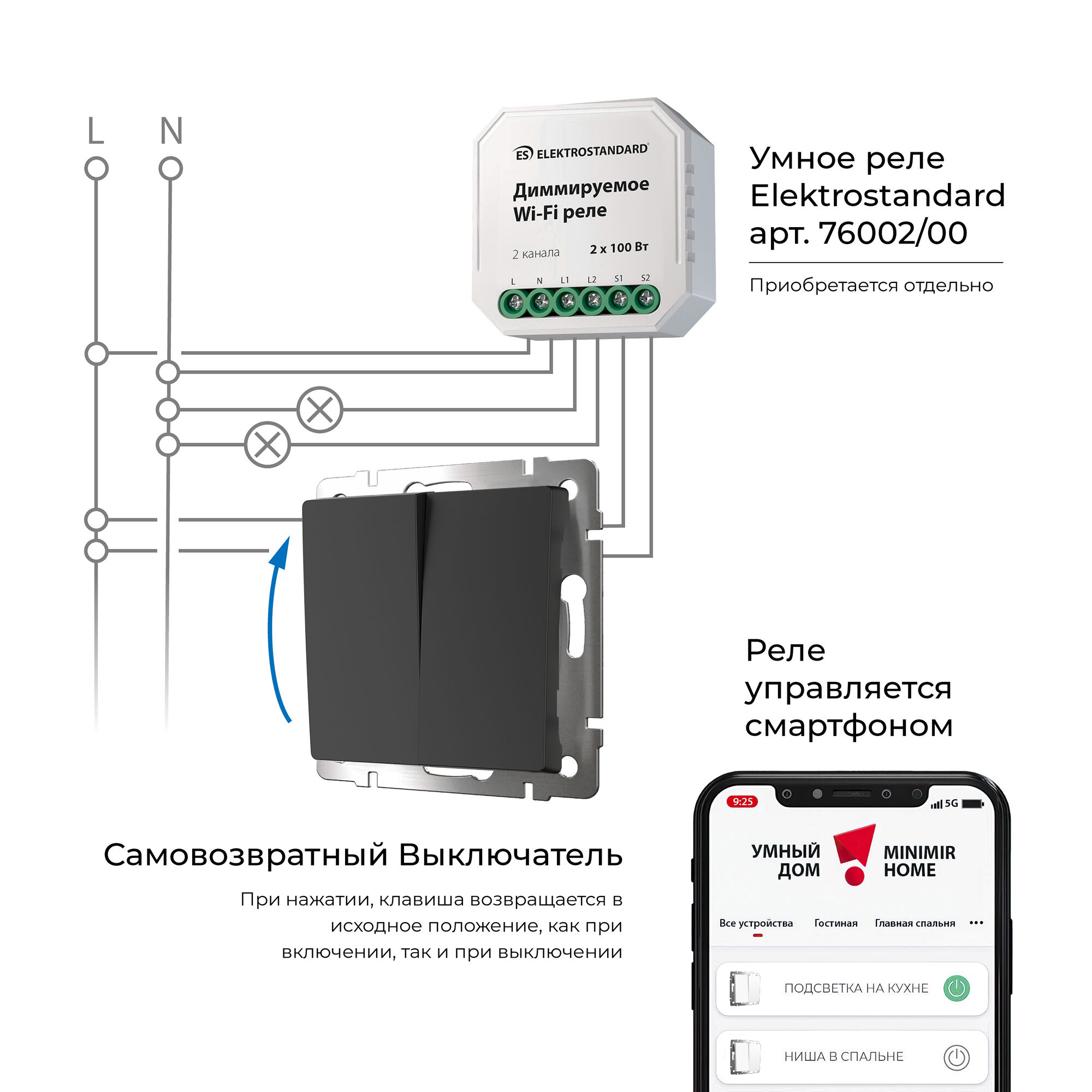 Выключатель двухклавишный с самовозвратом черный матовый W1122408 Werkel Выключатель двухклавишный с самовозвратом черный матовый W1122408 Werkel